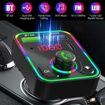 Wireless Bluetooth 5.0 Car FM Transmitter Adapter 2USB PD Charger AUX Hands-Free - Image 1 of 4