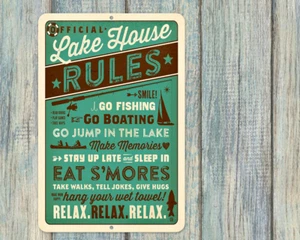 Lake House Rules Sign Metal Aluminum 8"x12" - Picture 1 of 1