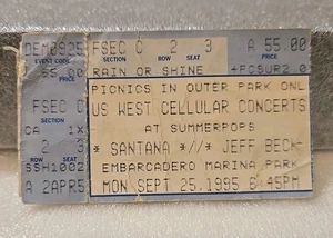 SANTANA / JEFF BECK - 9-25-95 - Embarcadero Marina Park - CONCERT TICKET STUB - Picture 1 of 2