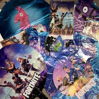 Fortnite Birthday Party Back Balloons Tablecloth Cake Cupcake Toppers Bundle Lot - Image 1 of 4