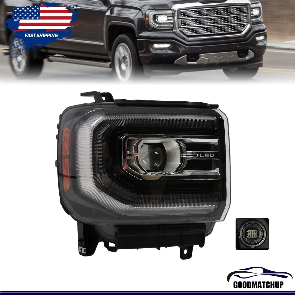 For 2016-2018 GMC Sierra 1500 FULL LED Projector Black Headlight w/DRL Passenger - Изображение 1 из 4