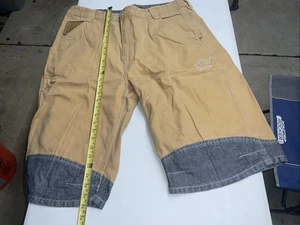 TIMBERLAND Denim Shorts Mens Size 38 VTG Tan Baggy Jeans Rugged Embroidered - Picture 1 of 10