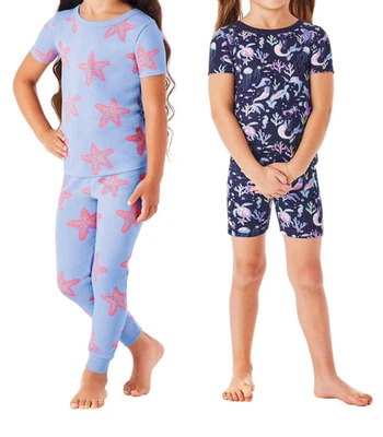 Pijama de algodón orgánico Members Mark Girls 4 piezas azul multi talla 3T Foto 1 de 4