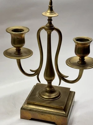 Vintage Brass Candelabra Candle Holder  Aged Patina ,Heavy almost 3 pounds - Image 1 of 4