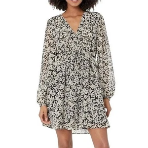 Mini Vestido Steve Madden Negro Blanco Floral Rami Manga Larga Talla Mediana Nuevo con Etiquetas - Imagen 1 de 13