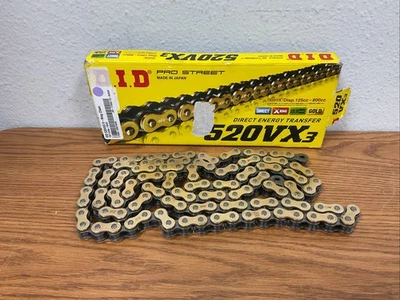 Cadena de anillo X DID 520VX3 - oro, 120 eslabones 520VX3G120FB eslabón maestro faltante Foto 1 de 2