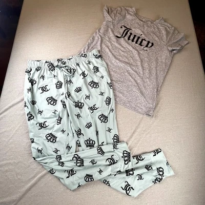 Pijama Juicy Couture Gris Top Azul Pantalones Todo Logo Corona M  Foto 1 de 4