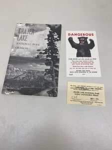 Vintage 1959 CRATER LAKE National Park Oregon Brochure & Automobile Permit  - Picture 1 of 8