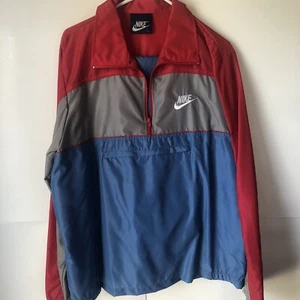 Vintage 80s Nike Nylon Tracksuit WindBreaker Large Red/Blue/Gray Made in Taiwan - Picture 1 of 11