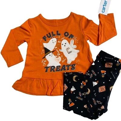 Carter's LLENO DE GOLOSINAS Halloween Conjunto Top y Leggings 12M Nuevo Foto 1 de 4