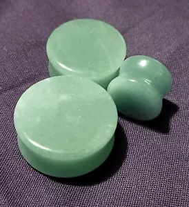 PAIR Natural Organic Green Jade Semi Precious Stone Solid Saddle Fit Ear Plugs - Picture 1 of 4