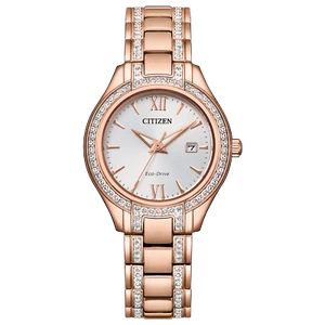 FE1233-52A Citizen Silhouette Crystal Silver Dial Ladies Watch Rose Gold - Picture 1 of 2