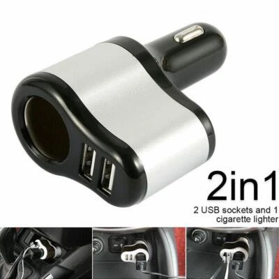 2 in1 Way Car Cigarette Lighter Splitter Socket 2USB Power Adapter Charger ^uk| - Image 1 of 4