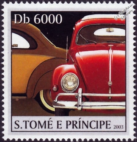 VOLKSWAGEN VW Beetle Käfer Car Stamp #4 Red (2003 St Thomas & Prince Islands) Cover