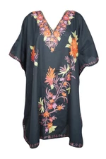 Womens Kaftan Tunic Black Beach Cover up Dress INDI BOHO Caftan One Size