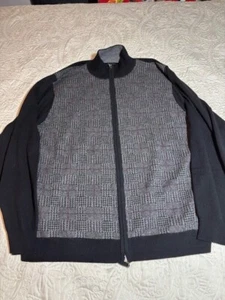 Saks Fifth Ave Cashmere Houndstooth Sweater Men's Black Full zip Large - Picture 1 of 10