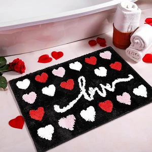 Lovers Valentines Bathroom Rugs Decorations Indoor: Red Pink White Love Heart Va - Picture 1 of 11