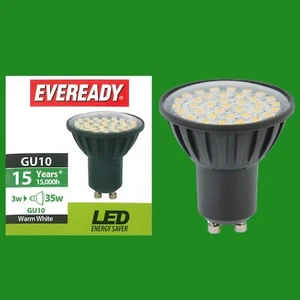 2x 3W (=35W) LED GU10 Eveready 3000K Warm White Reflector Spot Light Bulb Lamp - Picture 1 of 1