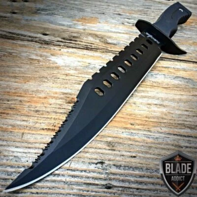 17" Black Tactical Hunting Rambo Full Tang Fixed Blade Machete Bowie Knife NEW - Image 1 of 3