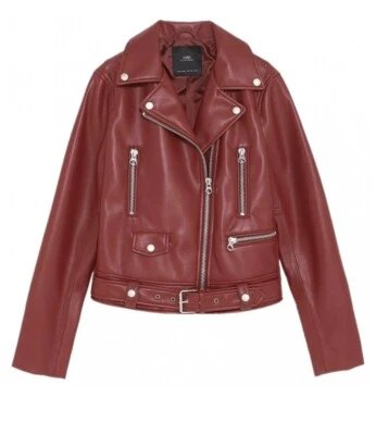 NOVA Jaqueta de Motoqueiro Vegana Zara Couro Sintético Vermelha Nova Com Etiqueta Extra Grande! - Imagem 1 de 4