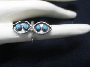 VTG NAVAJO BLUE TURQUOISE AND STERLING SILVER DUAL LEAF RING SZ 5.5 2.33 GRAMS - Picture 1 of 5