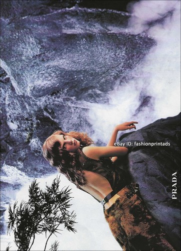 vintage PRADA 3 pagine STAMPA ANNUNCIO autunno 1999 ANGELA LINDVALL Norbert Schoerner PELLICCIA