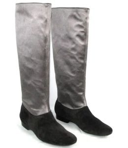 Botas ROBERT CLERGERIE Cuero Plano Marrón Gamuza Tallo Satén Gris Topo - Imagen 1 de 8