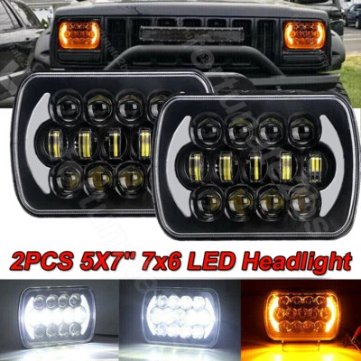 For Jeep Cherokee XJ 1984-2001 Wrangler YJ 1986-1995 5x7" 7x6 Led Headlight 2PCS - Image 1 of 4