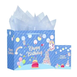 Girls Kids Birthday Gift Bags with Tissue Paper and Greeting Card for Reusabl... - Picture 1 of 6