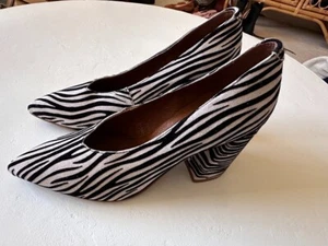 Topshop Women's Pointy Toe Zebra Printed Block Heels Pumps Size EU 38 US 7.5 - Picture 1 of 16