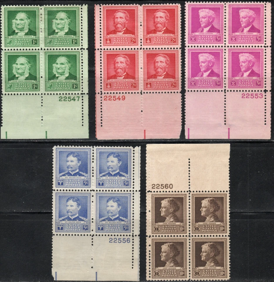 US Scott #874 - 878, Plate blocks of 4, MH "American Scientists" - Image 1 of 1