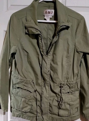 Chaqueta de Camionero AMI Para Mujer Grande Verde Oscuro Mezcla de Algodón Cremallera/A Presión Artística Boho Foto 1 de 4