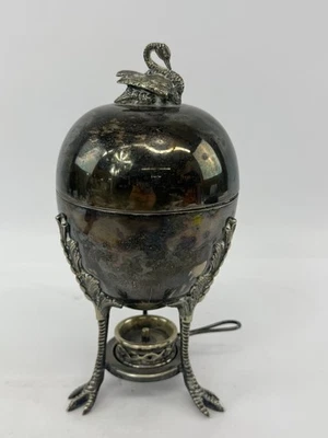 "Estatuilla de cisne vintage Mappin & Webb plato de plata huevo coddler con quemador 8,75""" Foto 1 de 4