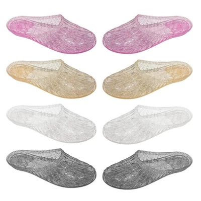 Womens Flat Sandals Fashion Closed Toe Slide Jelly Slippers with Hollowed Hole