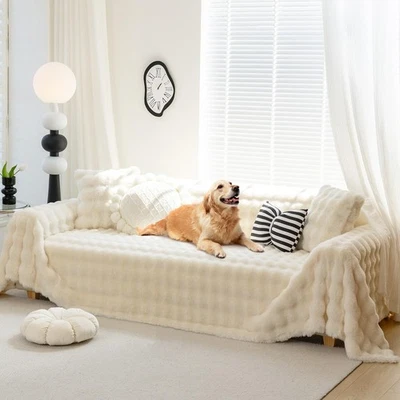 Fuzzy Plush Sofa Covers, Faux Fur Couch Cover for 3 Cushion Couch Sofa, Secti... - Image 1 of 4