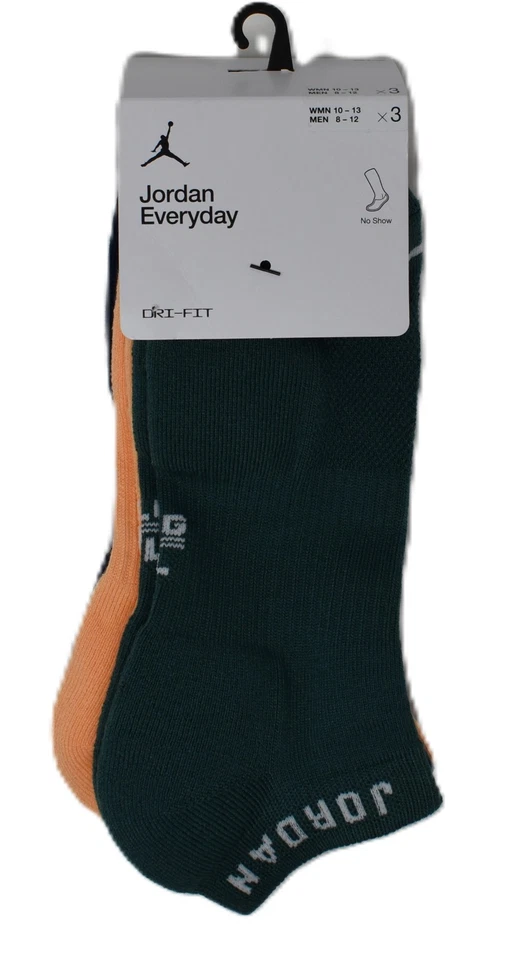 Jordan Everyday No Show Socks - DX9656 920 - MultiColor - 3 Pack - Size L (8-12)