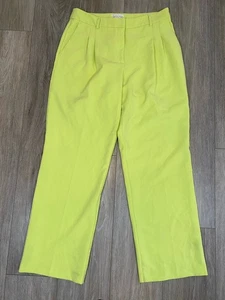 Christian Lacroix Pleated  Zip Front High-Rise Straight Leg Pants Lime Green 12 - Picture 1 of 12