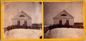 Wells, ME. School w/Pupils, Winter Time, Stereoview, c1870s, #ST503 - Picture 1 of 2