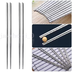 Stainless Steel Chopsticks Asian Chinese Japanese Dinner Reusable Metal Cutlery - Picture 1 of 13