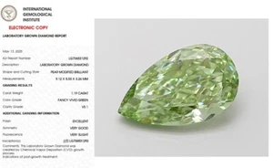 1.19 Pear Lab Grown Diamond For Engagement Ring IGI Fancy Vivid Green VS1 - Picture 1 of 10