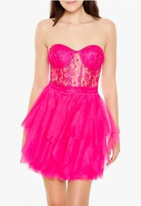 Forever 21 Women’s Lace & Tulle Bustier Pink Sleeveless Mini Dress Size M - Picture 1 of 10