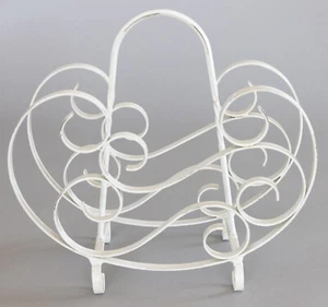 Vintage French Style White Painted Wrought Iron Magazine Rack - Picture 1 of 7