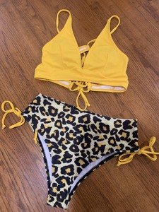 yellow leopard print swimsuit