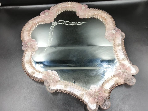 Big MURANO Glass Mirror - Mid 20th Century - Table Mirror  - Pink - XL Cover