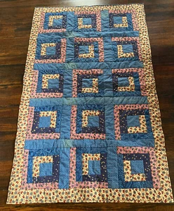 Handcrafted Log Cabin Quilt Blanket Lap Throw Americana Country Decor EUC - Picture 1 of 7
