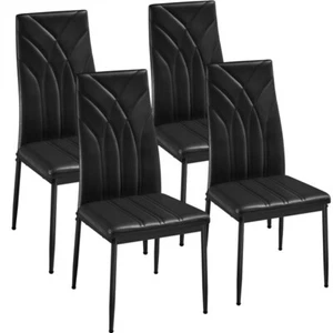 Dining Chairs Set of 4 Faux Leather Kitchen Chairs with Petal Accented Back - Picture 1 of 10