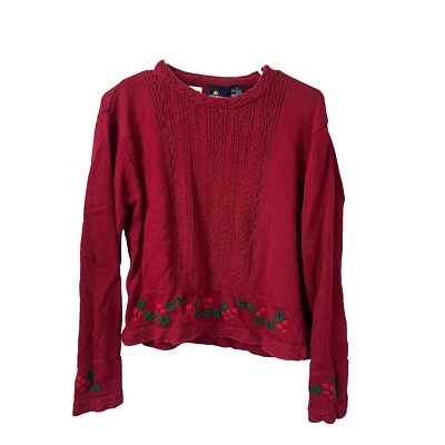 Suéter Pullover Rojo Deportivo Para Mujer De Colección Tejido Floral Manga Larga Abuela Vacaciones Foto 1 de 4