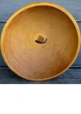 NICE MUNISING 15" WOOD DOUGH BOWL w/ PARTIAL LABEL INTACT - Image 1 of 3