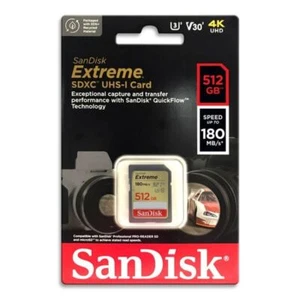 Sandisk Extreme 512GB SDHC SDXC SD Card UHS-1 C10 180MB/s V30 U3 SDSDXVV-512G - Picture 1 of 4