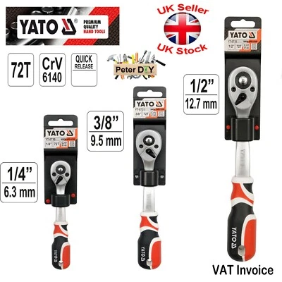 RATCHET HANDLE Quick Release OFFSET 1/4" 3/8" 1/2" 72 Teeth YATO YT-0730-0732